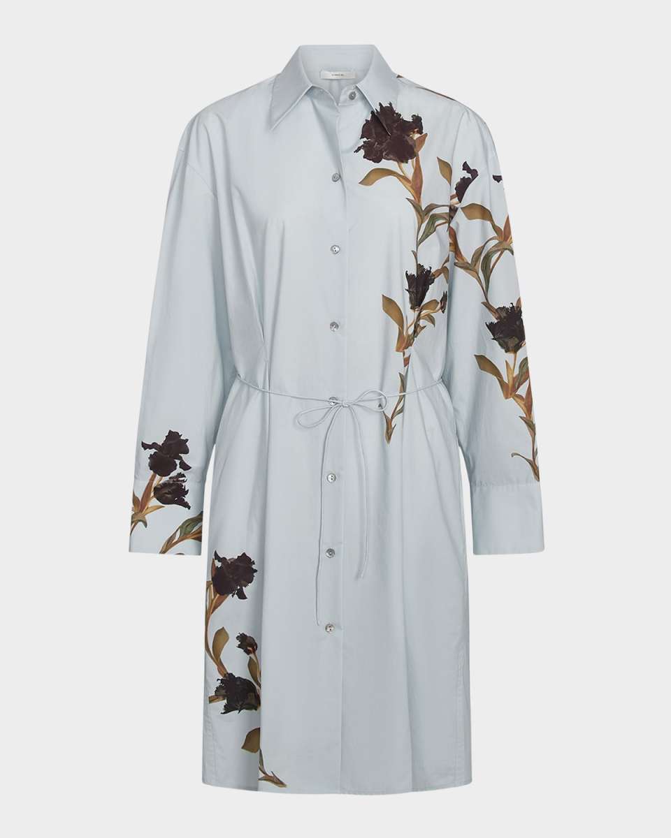 Long-Sleeve Iris-Printed Shirtdress